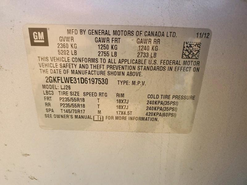 2013 Gmc Terrain მანქანა იყიდება აუქციონზე, vin: 2GKFLWE31D6197530, აუქციონის ნომერი: 52964306
