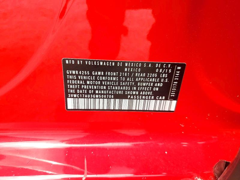 54861006 :رقم المزاد ، 3VWC17AU3GM506706 vin ، 2016 Volkswagen Golf Sportwagen مزاد بيع