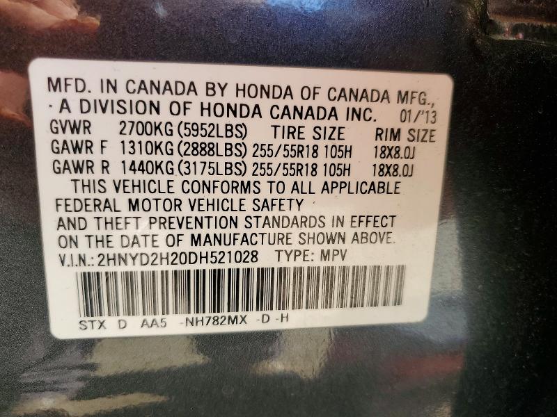 Aukcja sprzedaży 2013 Acura Mdx, vin: 2HNYD2H20DH521028, numer aukcji: 55197266