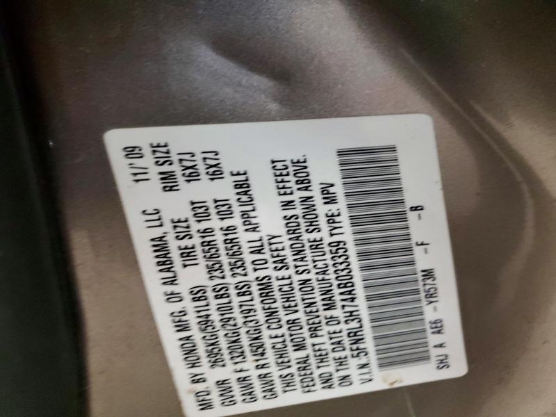 Aukcja sprzedaży 2010 Honda Odyssey, vin: 5FNRL3H74AB033359, numer aukcji: 54087046
