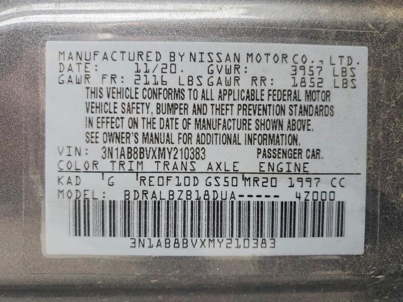 2021 Nissan Sentra მანქანა იყიდება აუქციონზე, vin: 3N1AB8BVXMY210383, აუქციონის ნომერი: 52580386