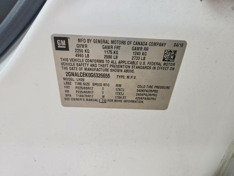 Продажа на аукционе авто 2016 Chevrolet Equinox, vin: 2GNALCEK0G6326655, номер лота: 54872946
