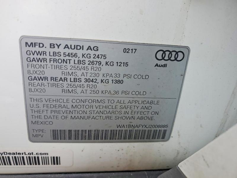 Продаж на аукціоні авто 2018 Audi Q5, vin: WA1BNAFYXJ2006885, номер лоту: 52994476