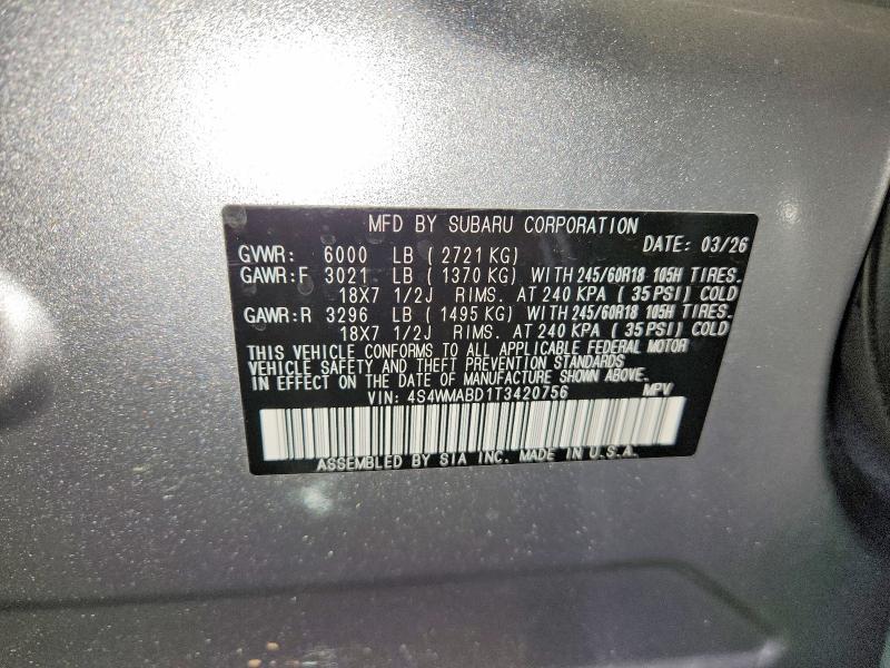 Продажа на аукционе авто 2026 Subaru Ascent, vin: 4S4WMABD1T3420756, номер лота: 52660186