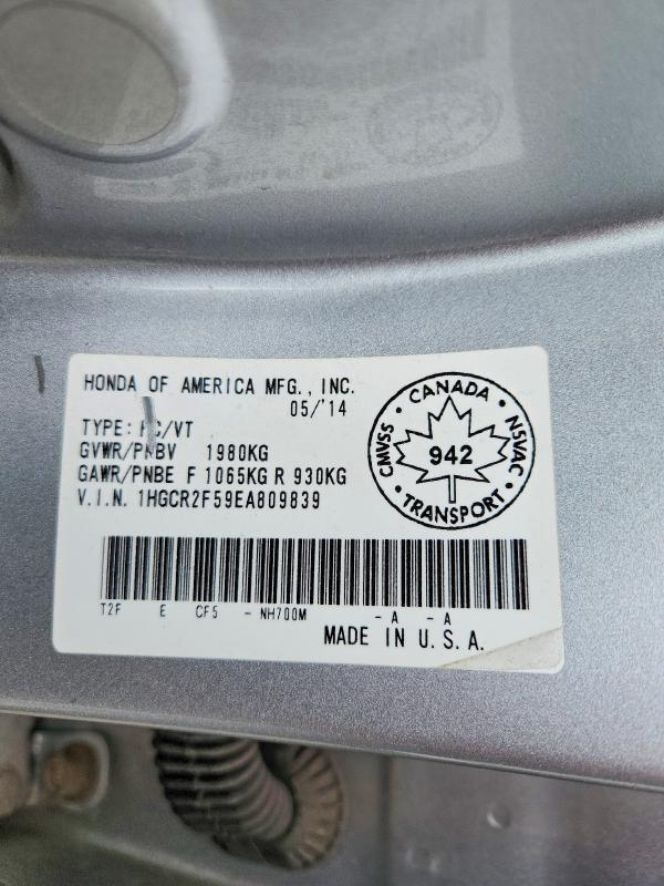 Продажа на аукционе авто 2014 Honda Accord, vin: 1HGCR2F59EA809839, номер лота: 49949306
