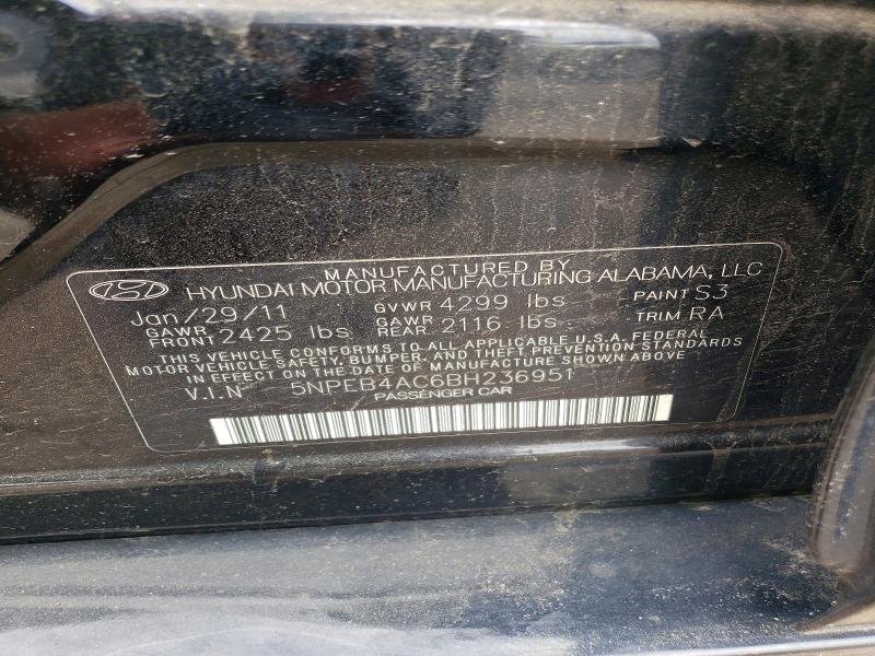 2011 Hyundai Sonata მანქანა იყიდება აუქციონზე, vin: 5NPEB4AC6BH236951, აუქციონის ნომერი: 54990166