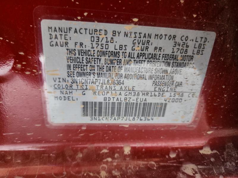 Продаж на аукціоні авто 2018 Nissan Versa, vin: 3N1CN7AP7JL876364, номер лоту: 54007686