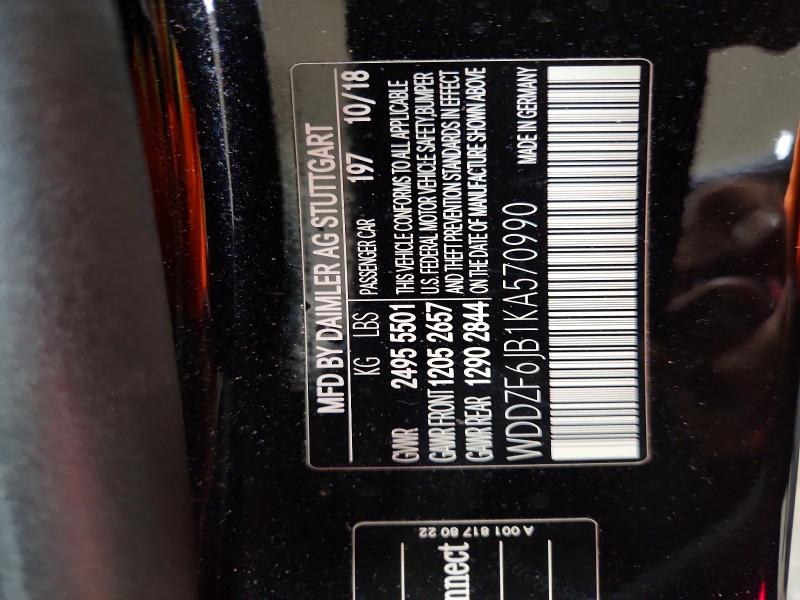 55309076 :رقم المزاد ، WDDZF6JB1KA570990 vin ، 2019 Mercedes-benz E مزاد بيع