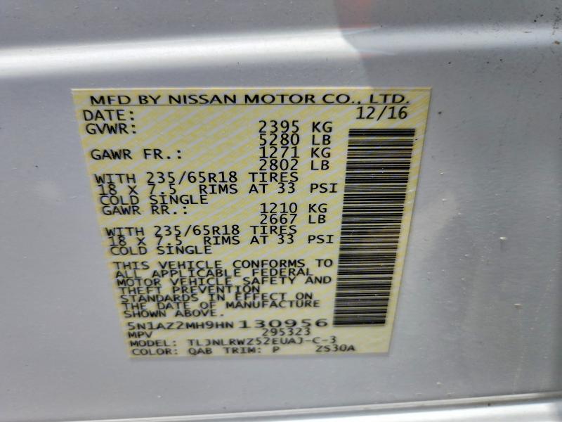 Aukcja sprzedaży 2017 Nissan Murano, vin: 5N1AZ2MH9HN130956, numer aukcji: 54863326