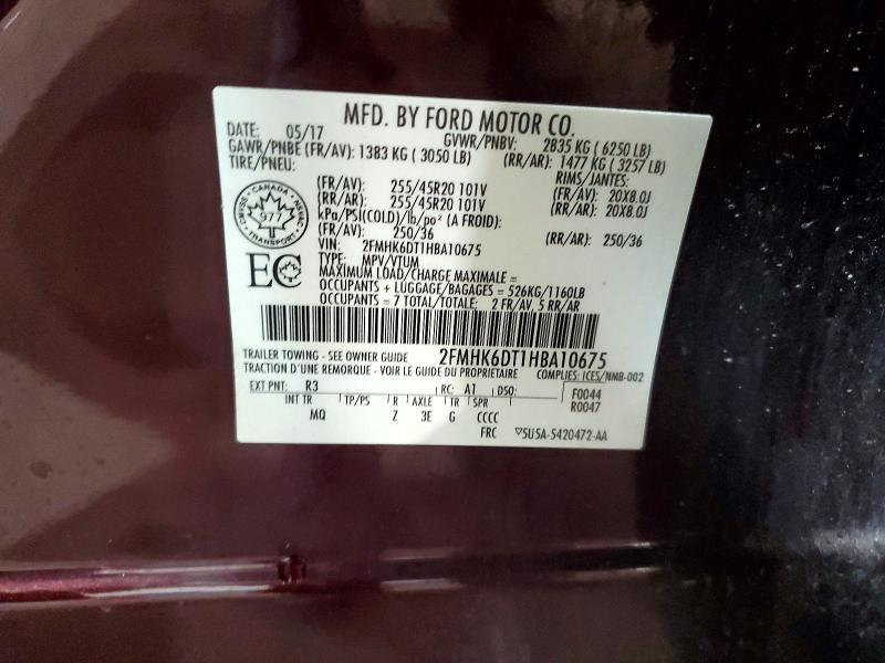 54764246 :رقم المزاد ، 2FMHK6DT1HBA10675 vin ، 2017 Ford Flex مزاد بيع
