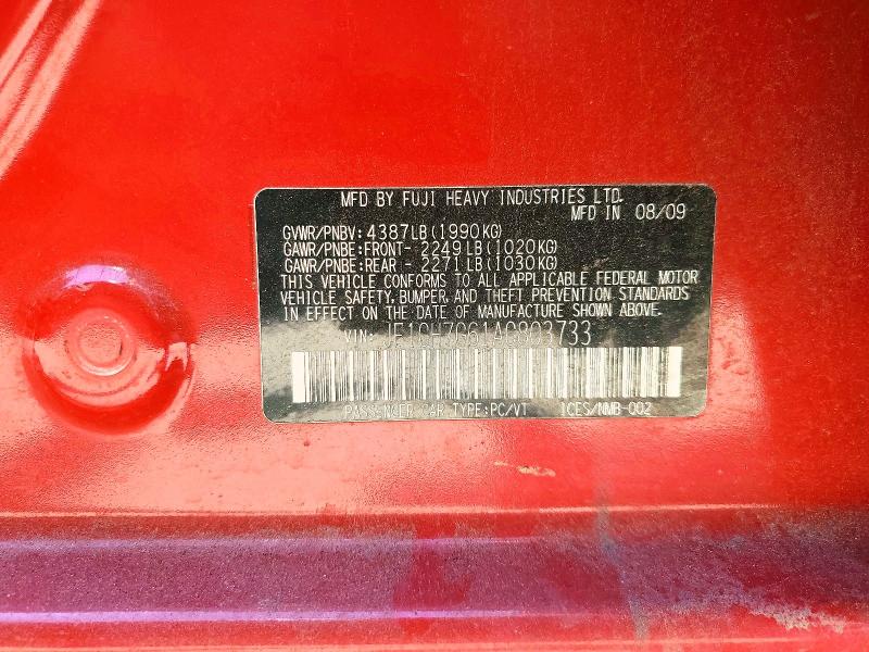 53407786 :رقم المزاد ، JF1GH7G61AG803733 vin ، 2010 Subaru Impreza مزاد بيع
