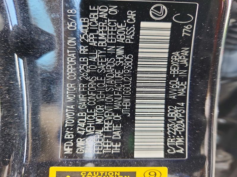 2018 Lexus Es მანქანა იყიდება აუქციონზე, vin: JTHBW1GG0J2193805, აუქციონის ნომერი: 53114626
