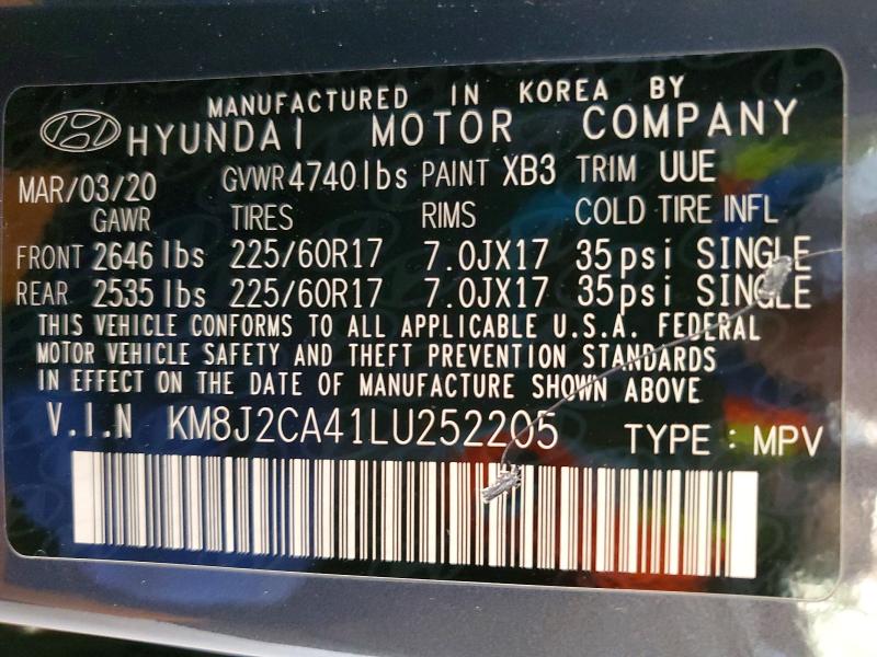 Продажа на аукционе авто 2020 Hyundai Tucson, vin: KM8J2CA41LU252205, номер лота: 54818546