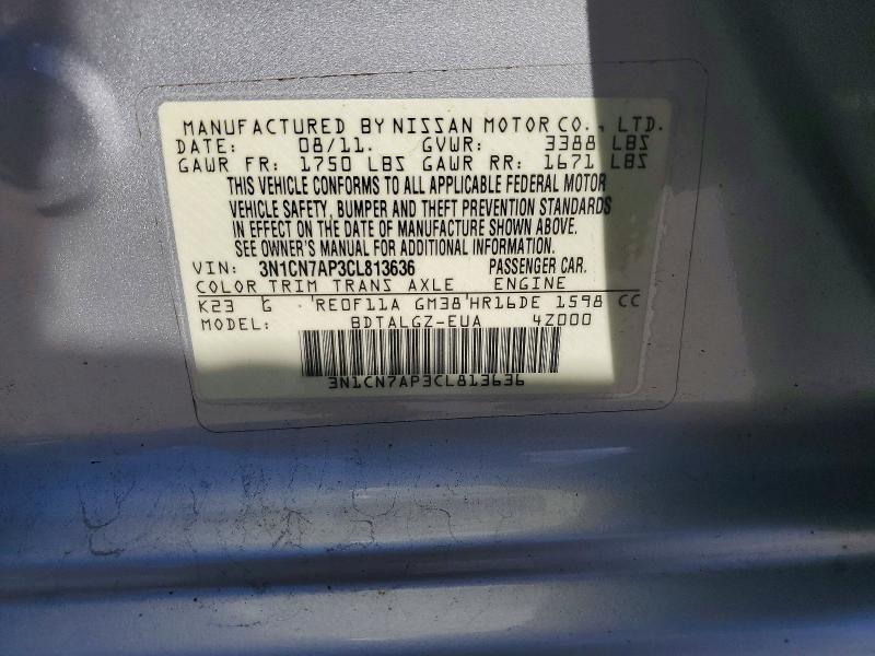 Продажа на аукционе авто 2012 Nissan Versa, vin: 3N1CN7AP3CL813636, номер лота: 53235466