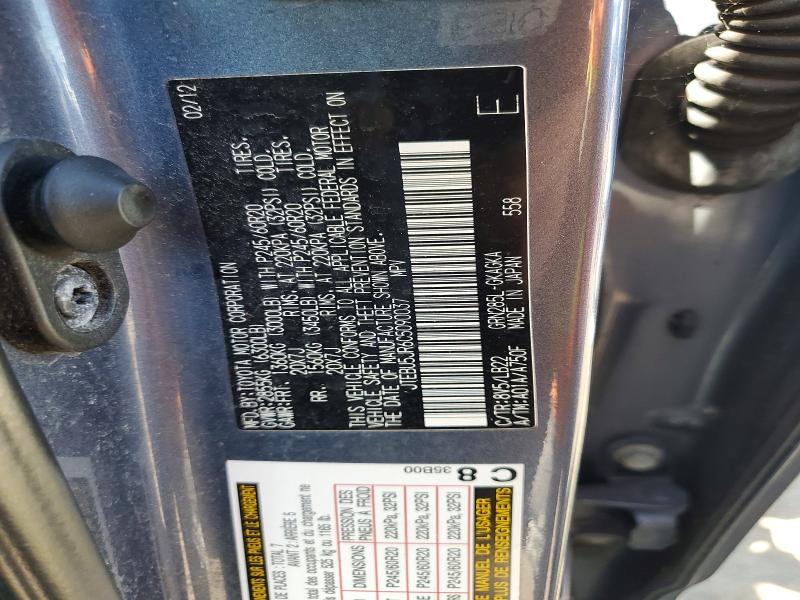 2012 Toyota 4runner მანქანა იყიდება აუქციონზე, vin: JTEBU5JR6C5090037, აუქციონის ნომერი: 52162826