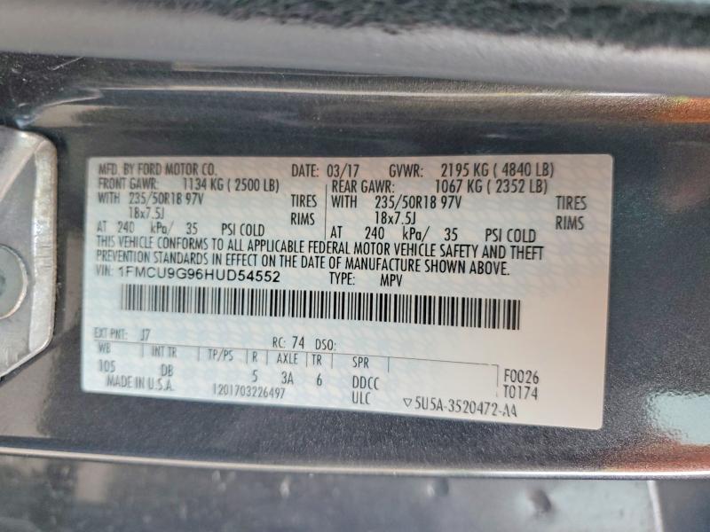 2017 Ford Escape მანქანა იყიდება აუქციონზე, vin: 1FMCU9G96HUD54552, აუქციონის ნომერი: 52076876