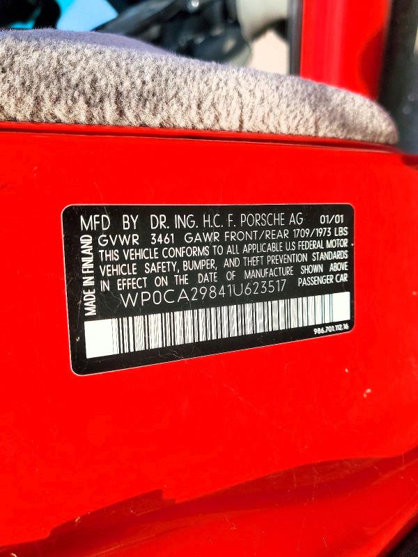 54178396 :رقم المزاد ، WP0CA29841U623517 vin ، 2001 Porsche Boxster مزاد بيع