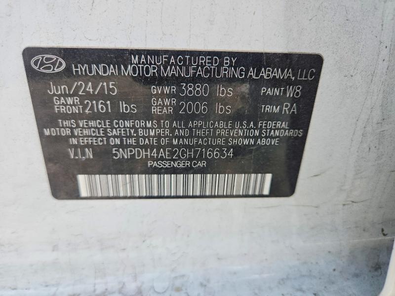 Продажа на аукционе авто 2016 Hyundai Elantra, vin: 5NPDH4AE2GH716634, номер лота: 54991006