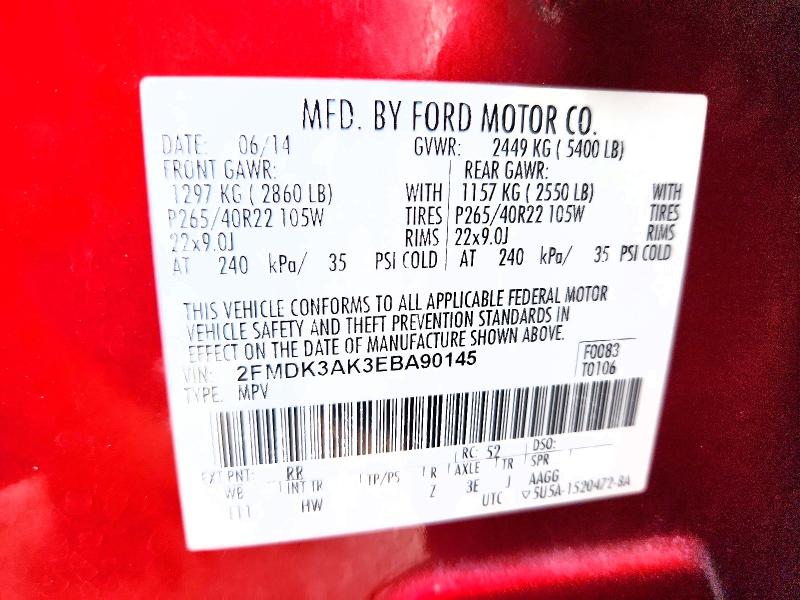 2014 Ford Edge მანქანა იყიდება აუქციონზე, vin: 2FMDK3AK3EBA90145, აუქციონის ნომერი: 53905106
