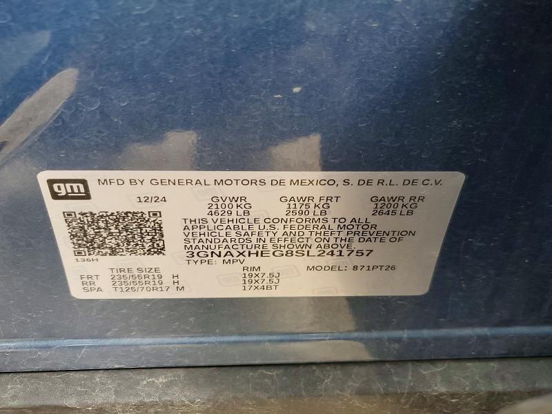 Продажа на аукционе авто 2025 Chevrolet Equinox, vin: 3GNAXHEG8SL241757, номер лота: 52468336