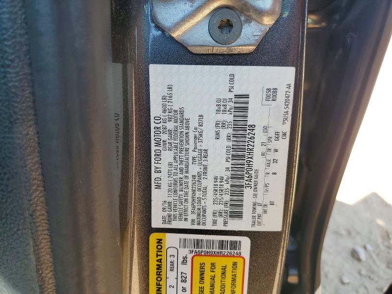 Продаж на аукціоні авто 2017 Ford Fusion, vin: 3FA6P0H9XHR226248, номер лоту: 52124256