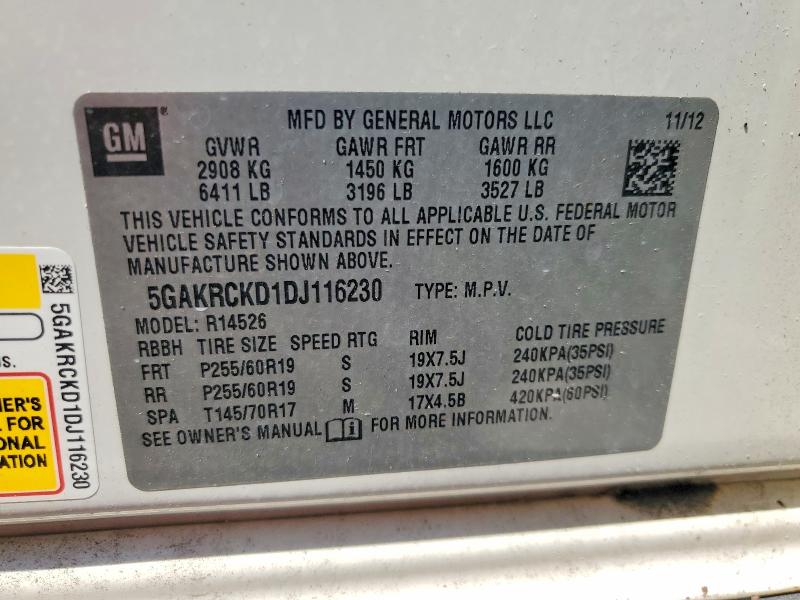 53522466 :رقم المزاد ، 5GAKRCKD1DJ116230 vin ، 2013 Buick Enclave مزاد بيع