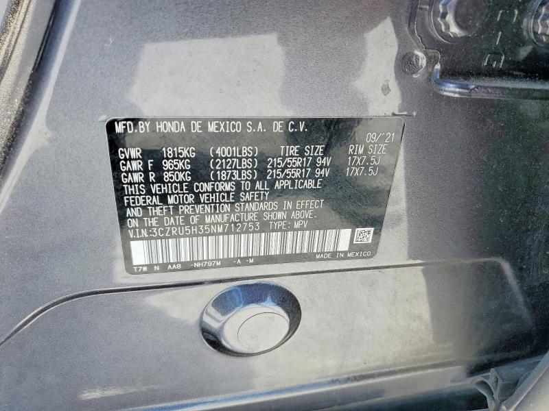 54413516 :رقم المزاد ، 3CZRU5H35NM712753 vin ، 2022 Honda Hr-v مزاد بيع