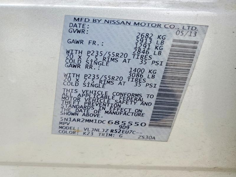 53398196 :رقم المزاد ، 5N1AR2MM1DC685550 vin ، 2013 Nissan Pathfinder مزاد بيع