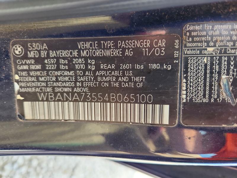 Продажа на аукционе авто 2004 Bmw 530, vin: WBANA73554B065100, номер лота: 54998836