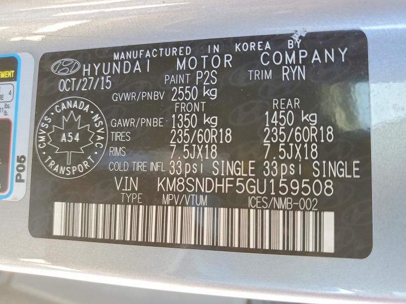55105626 :رقم المزاد ، KM8SNDHF5GU159508 vin ، 2016 Hyundai Santa Fe مزاد بيع