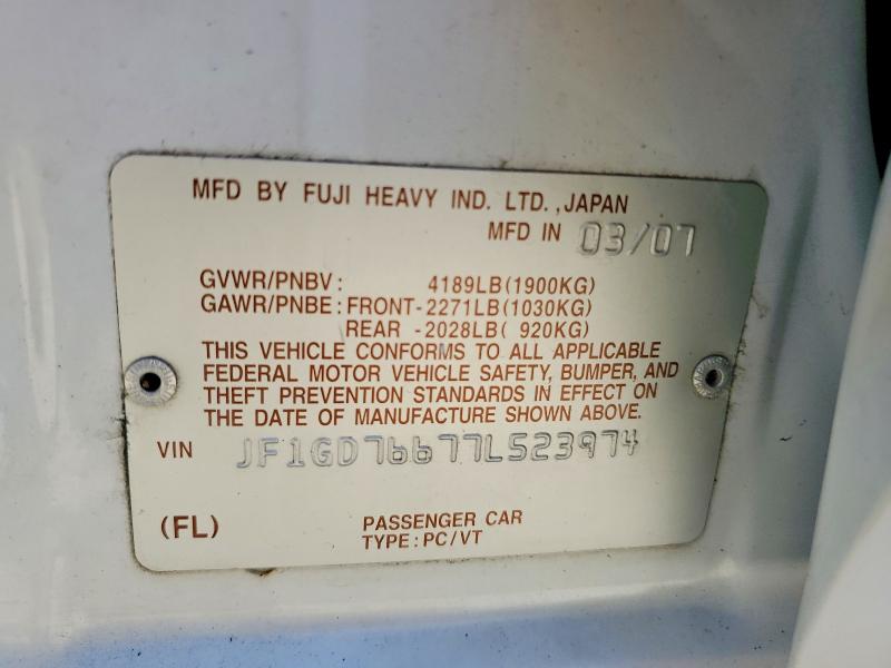 2007 Subaru Impreza მანქანა იყიდება აუქციონზე, vin: JF1GD76677L523974, აუქციონის ნომერი: 53328186
