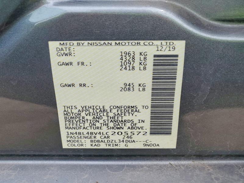 2020 Nissan Altima მანქანა იყიდება აუქციონზე, vin: 1N4BL4BV4LC205572, აუქციონის ნომერი: 52122116