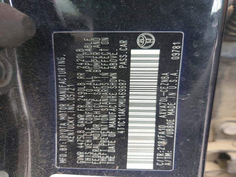 2021 Toyota Camry მანქანა იყიდება აუქციონზე, vin: 4T1C11AK1MU469687, აუქციონის ნომერი: 53915576