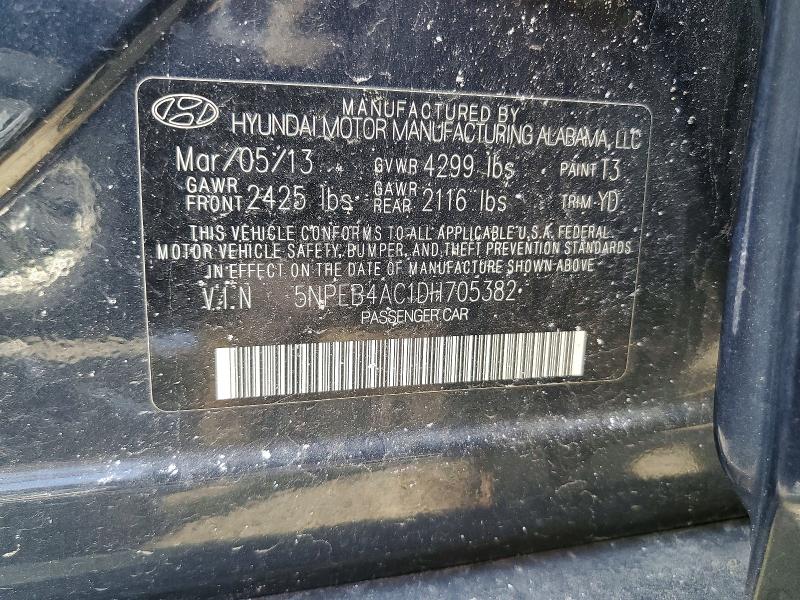 54004786 :رقم المزاد ، 5NPEB4AC1DH705382 vin ، 2013 Hyundai Sonata مزاد بيع