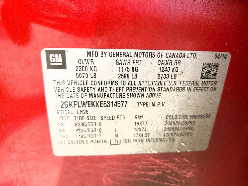 Aukcja sprzedaży 2014 Gmc Terrain, vin: 2GKFLWEKXE6314577, numer aukcji: 54050646