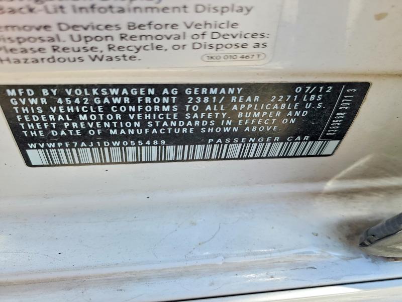 52681286 :رقم المزاد ، WVWPF7AJ1DW055489 vin ، 2013 Volkswagen Golf مزاد بيع