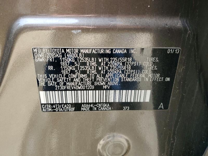 54208206 :رقم المزاد ، 2T3DFREV4DW001209 vin ، 2013 Toyota Rav4 مزاد بيع