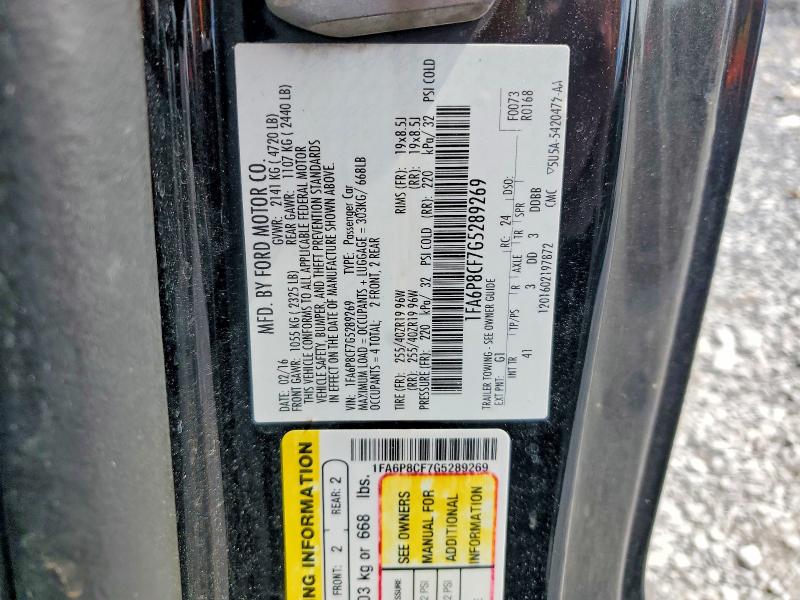 55238246 :رقم المزاد ، 1FA6P8CF7G5289269 vin ، 2016 Ford Mustang مزاد بيع