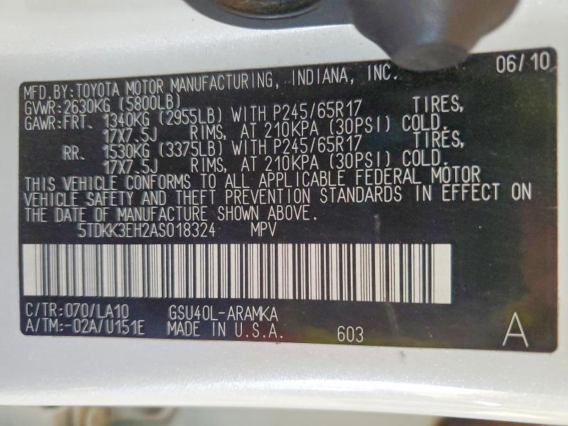 Aukcja sprzedaży 2010 Toyota Highlander, vin: 5TDKK3EH2AS018324, numer aukcji: 54619326