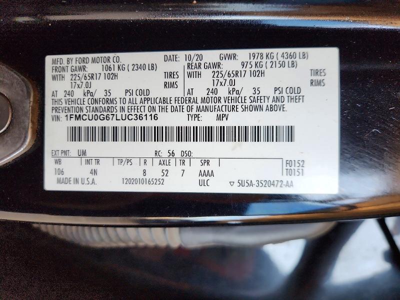 Aukcja sprzedaży 2020 Ford Escape, vin: 1FMCU0G67LUC36116, numer aukcji: 55033006