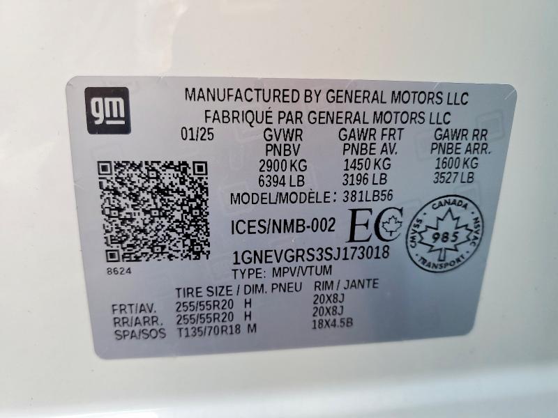 Aukcja sprzedaży 2025 Chevrolet Traverse, vin: 1GNEVGRS3SJ173018, numer aukcji: 52034746