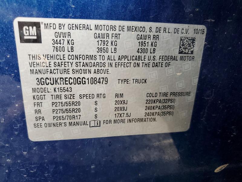 Продаж на аукціоні авто 2016 Chevrolet Silverado, vin: 3GCUKREC0GG108479, номер лоту: 54271676