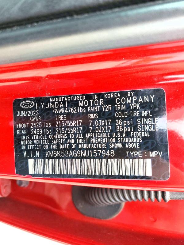 Продаж на аукціоні авто 2022 Hyundai Kona, vin: KM8K53AG9NU157948, номер лоту: 53606766