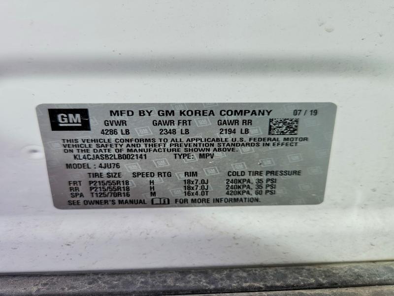 Aukcja sprzedaży 2020 Buick Encore, vin: KL4CJASB2LB002141, numer aukcji: 52172926