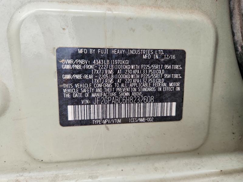 54159196 :رقم المزاد ، JF2GPABC6H8232608 vin ، 2017 Subaru Crosstrek مزاد بيع