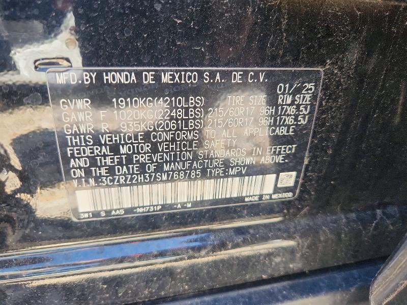 2025 Honda Hr-v მანქანა იყიდება აუქციონზე, vin: 3CZRZ2H37SM768785, აუქციონის ნომერი: 51553476