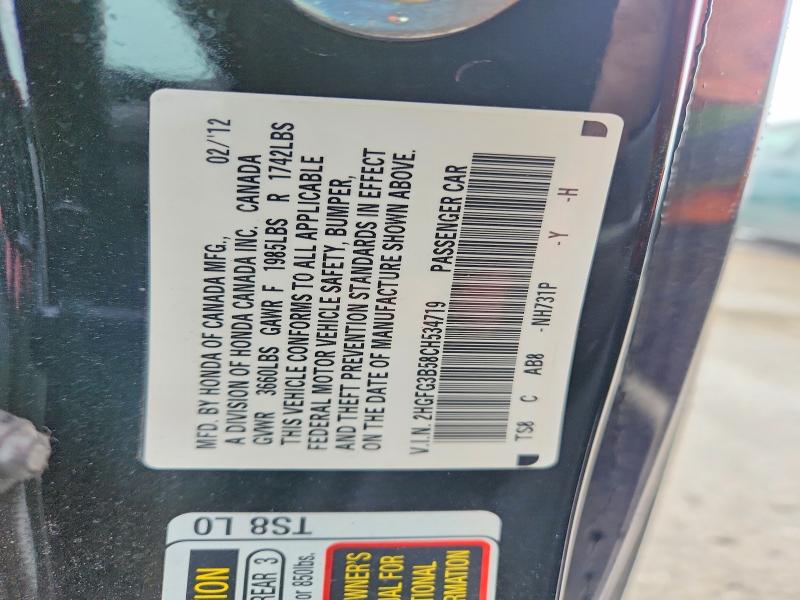 Aukcja sprzedaży 2012 Honda Civic, vin: 2HGFG3B58CH534719, numer aukcji: 53508586