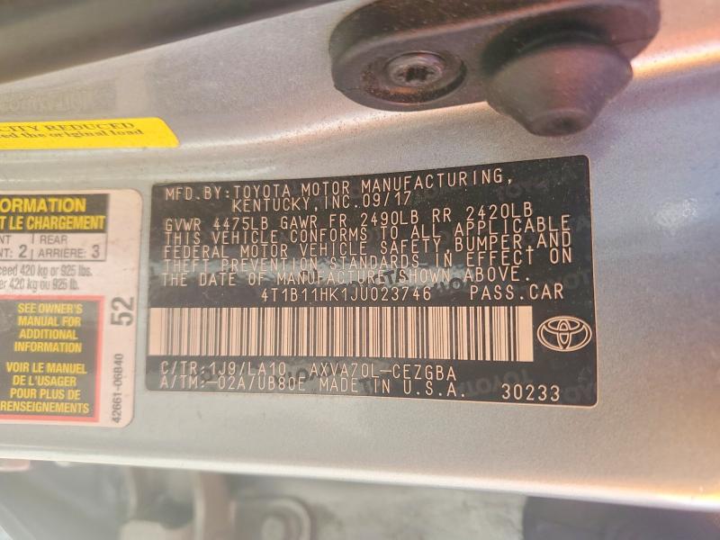 Aukcja sprzedaży 2018 Toyota Camry, vin: 4T1B11HK1JU023746, numer aukcji: 53055826