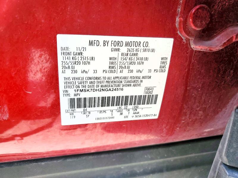 Продажа на аукционе авто 2022 Ford Explorer, vin: 1FMSK7DH2NGA24516, номер лота: 53188916