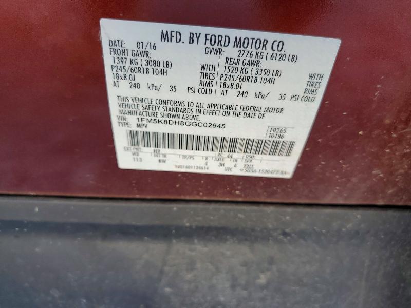 Aukcja sprzedaży 2016 Ford Explorer, vin: 1FM5K8DH8GGC02645, numer aukcji: 55067336
